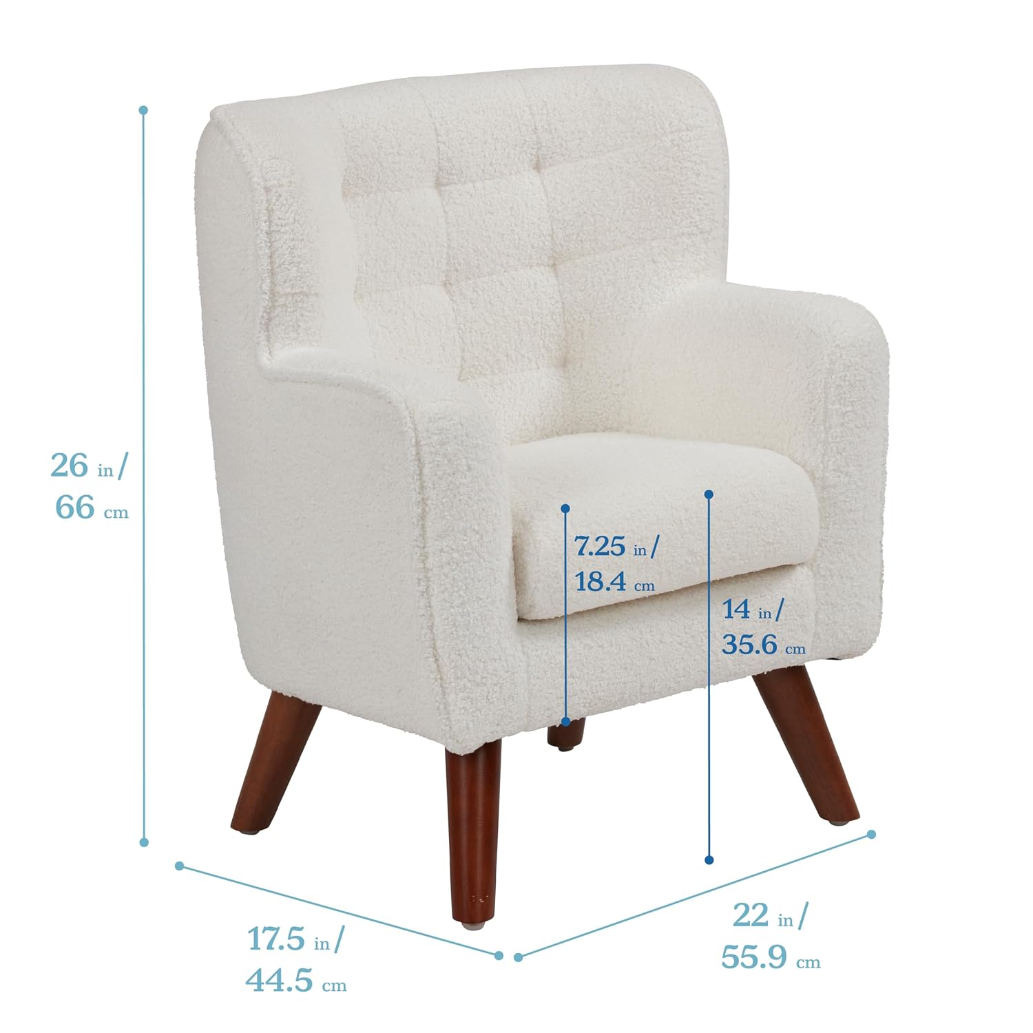 ECR4Kids Mila Sherpa Toddler Arm Chair with Removable Wooden Legs, Kids Furniture, White