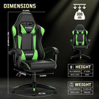 Bigzzia Gaming Chair, Ergonomic Video Game Chairs with Pillow and Lumbar Support, Racing Style Height Adjustable Computer Chair with 360°-Swivel Seat for Adults and Kids（Green）