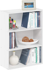 Furinno PASIR Book Shelf, 3-Tier Bookshelf, Storage Shelves Bookcase, 9.7 x 23.7 x 31.5, for Living Room, Bedroom, Home Office, Plain White