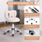 Kids' Desk Chair with Bow Design, Cute Upholstered Swivel Chair with Wheels and Adjustable Height, Small Comfy Armless Chairs for Girls/Children (Cream)