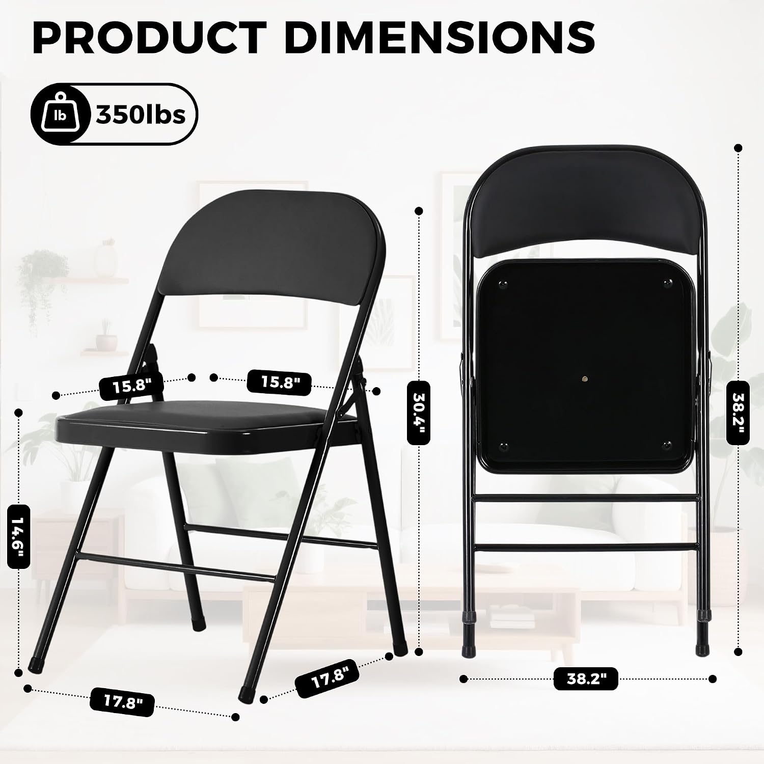 6 Pack Black Folding Chairs with Padded Seats,Portable & Stackable Dining Chairs Sets with Steel Frame, Portable Folding Chairs for Outside, Office Events, Weddings, Pu Leather