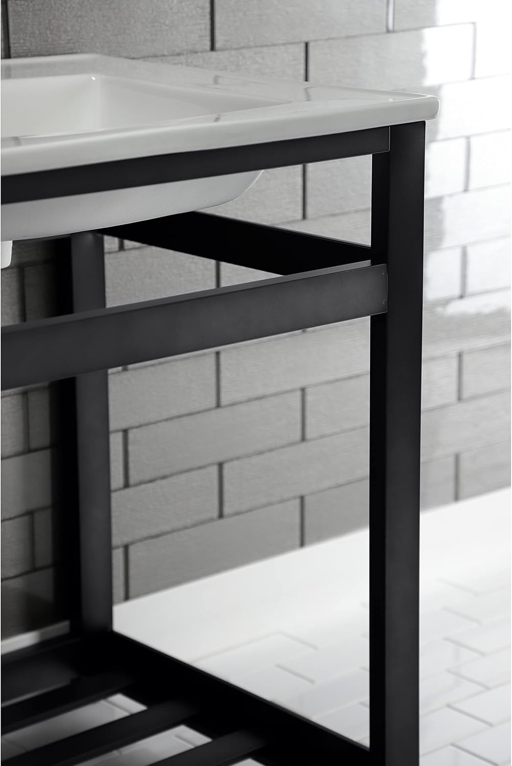 Kingston Brass VWP2522A0 Quadras 25-Inch Ceramic Console Sink (1-Hole), White/Matte Black