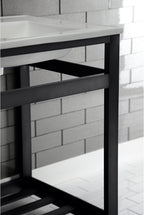 Kingston Brass VWP2522A0 Quadras 25-Inch Ceramic Console Sink (1-Hole), White/Matte Black
