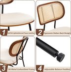 AQG Rattan Dining Chairs, Mid Century Modern Dining Chairs, Cane Back Chairs Set of 2, Cane Back Faux Leather, Kitchen & Dining Room Chairs with Metal Legs (Beige-PU, Set of 2-Rattan)