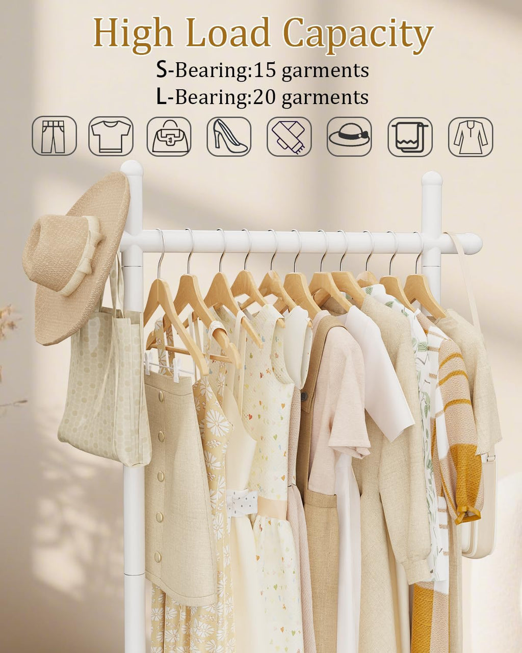 Industrial Clothes Racks,Metal Garment Trees,68.9in,White,Small | Coat Racks Freestanding with Natural Patterned Bottom Plate,Easy to Clean Coat Hangers for Home,Clothing Stands for Office