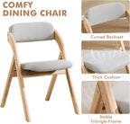 2-Pack Folding Chairs with Cushion Linen Padded Foldable Chairs Raw Wood Folding Dining Chairs for Dining Rooms Kitchen Parties Offices Indoor Outdoor Light Grey