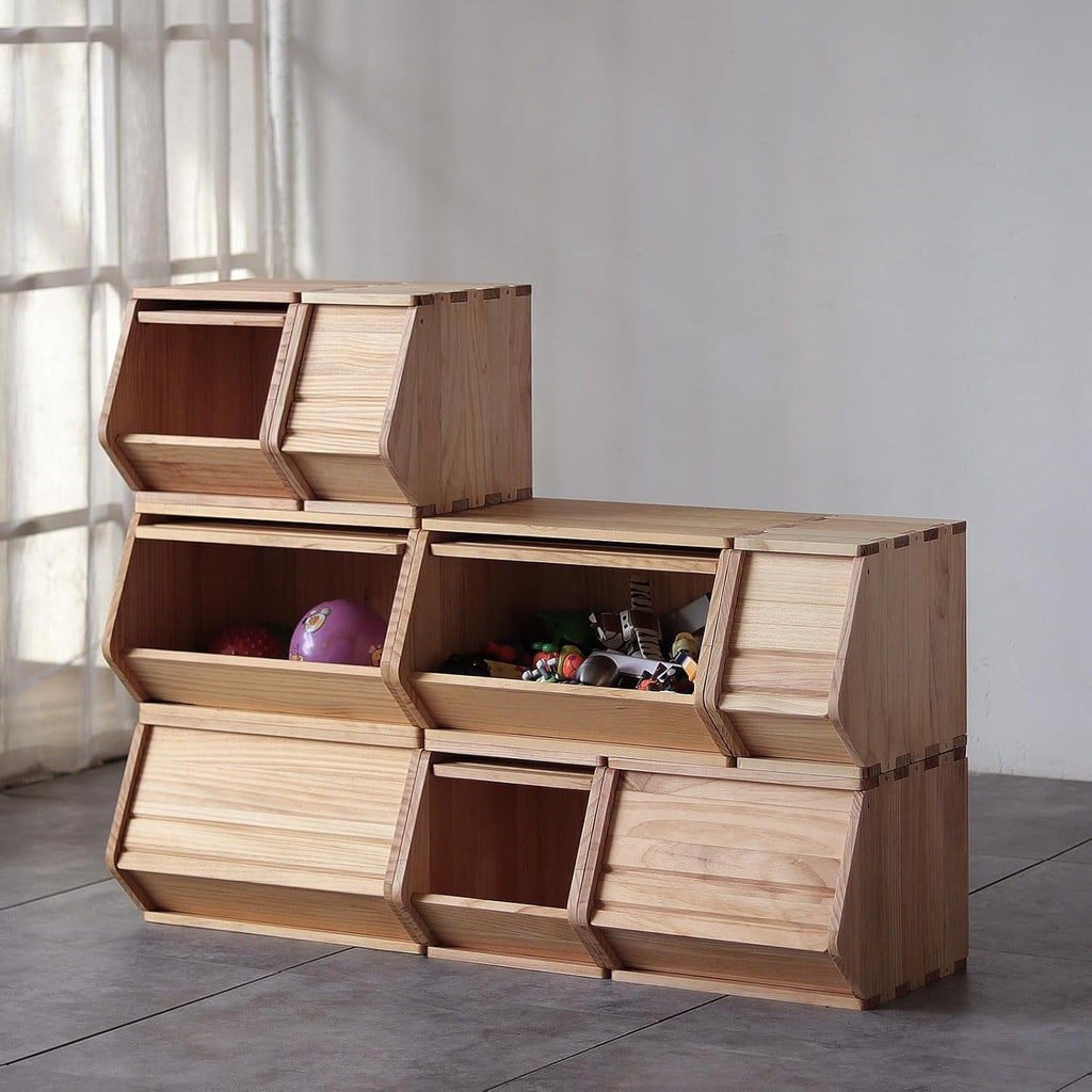 Stackable Solid Wood Storage Chests,Bins with Lids,Modular Wooden Multi-use Box,Closet Storage Organizers,Hall Entryway Cabinet,Drawers,Potato,Onion,Bread,Classify by Items,11.75”W(1 Pack)