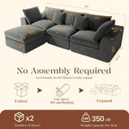 Benazcap 110" Cloud Sectional Couches for Living Room, L-Shaped Convertible Sofa, 3-Seat Modular Boneless Couch with Movable Ottoman, Dark Grey