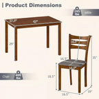 COSTWAY Dining Table Set for 4, 5- Piece Dinette Set with 4 Upholstered Chairs, Rubber Wood Frame & Space-Saving Design, Farmhouse Kitchen Table Set for Apartment and Breakfast Nook