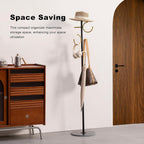 JIAYUEJU Coat Rack Freestanding Corner Coat Tree Hat Rack Stand with Heavy duty Marble Base & 6 Hooks for Entryway, Hallway, Living Room, Bedroom, Hotel, Office 14.57”x 14.57”x 66.93”