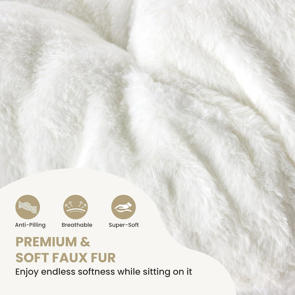 Comfy Saucer Chair, Faux Fur Disc Chair Foldable, Lounge Lazy Chairs for Living Room Bedroom Dorm, Reading Chair for Kids Adults Girls Teens, White