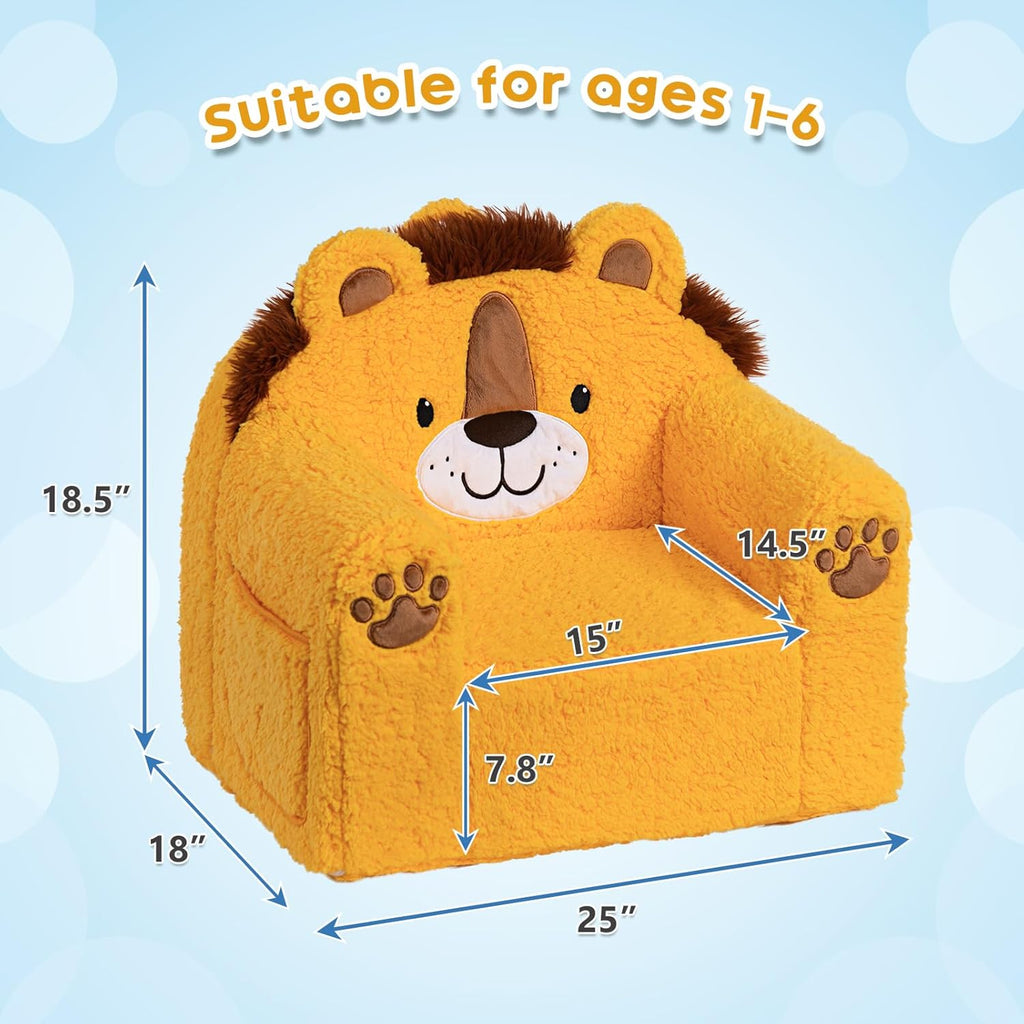 ALIMORDEN Animal Kids Chair, Ultra-Soft Comfy Toddler Sofa Chair, Cute Animal-Shaped Design Toddler Couch, Lightweight Birthday for Baby Boys & Girls (Lion)