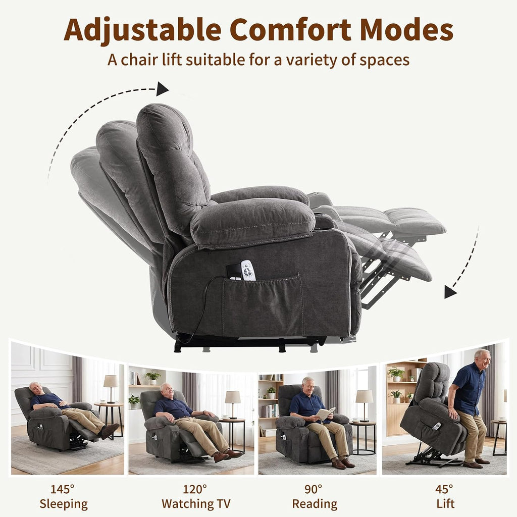Power Lift Recliner Chair for Elderly with Massage and Heat, Comfortable Electric Power Reclining Chair with Side Pockets,2 Cup Holders and USB Charging Port for Living Room (Grey)