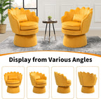 ZJhome Swivel Accent Chairs, 360° Mid-Century Modern Velvet Barrel Chair, Comfy Shell Shape Arm Chair with Lumbar Pillow for Living Room, Bedroom, Office,Dark Yellow, Set of 1