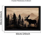 WELMECO Moose Wall Art Rustic Cabin Decor Farmhouse Bedroom Living Room Decoration, 16x24inch Forest Moose Painting Framed Canvas Art Print
