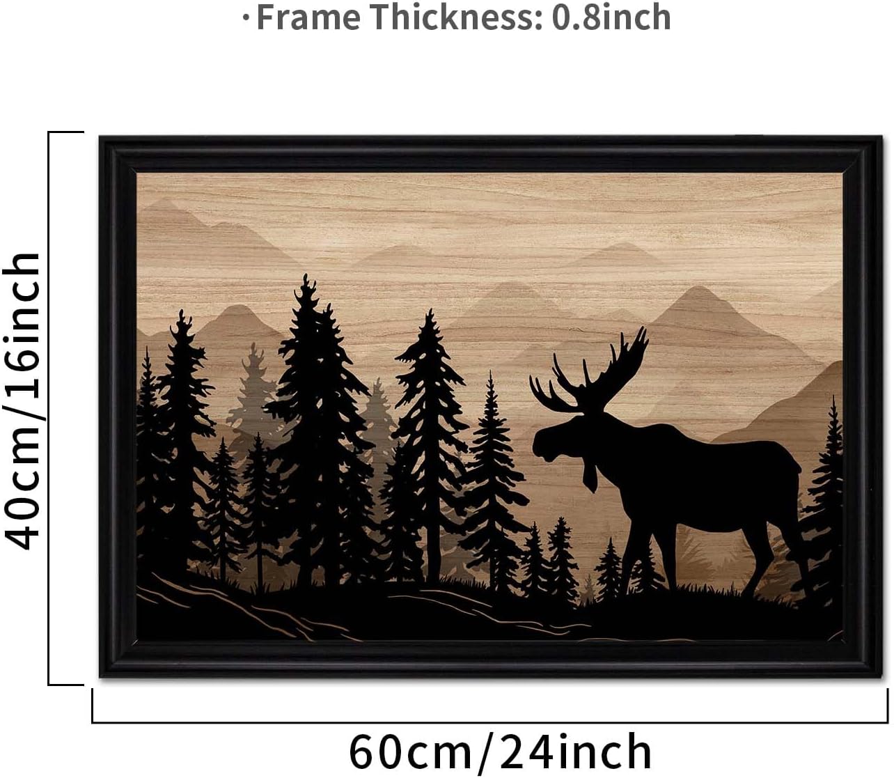 WELMECO Moose Wall Art Rustic Cabin Decor Farmhouse Bedroom Living Room Decoration, 16x24inch Forest Moose Painting Framed Canvas Art Print