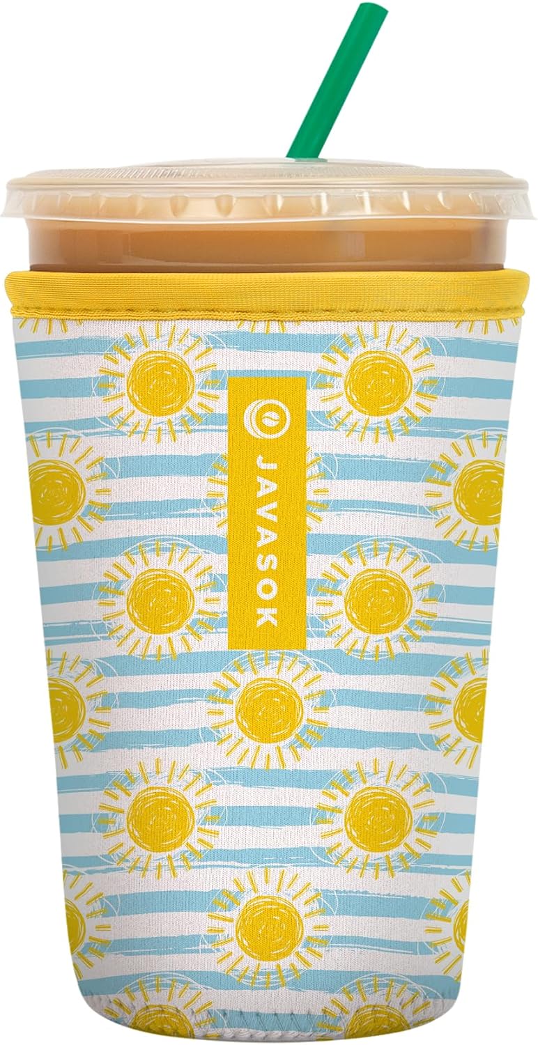 Sok It JavaSok Iced Coffee & Cold Soda Insulated Neoprene Cup Sleeve (Good Day Sunshine, Medium: 22-28oz)