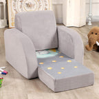 MOMCAYWEX Kids Sofa, 3-in-1 Flip Open Toddler Couch, Comfy Kids Lounger, Velvet Fabric, Grey