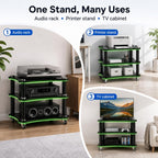 AV Media Stand with LED Lights, Audio Rack with USB Powered RGB Light Strip, Rolling Stereo Cabinet with Lockable Caster Wheels, 88 lbs Per Shelf, Printer/TV Stand for Small Spaces (black, 3-Tier)