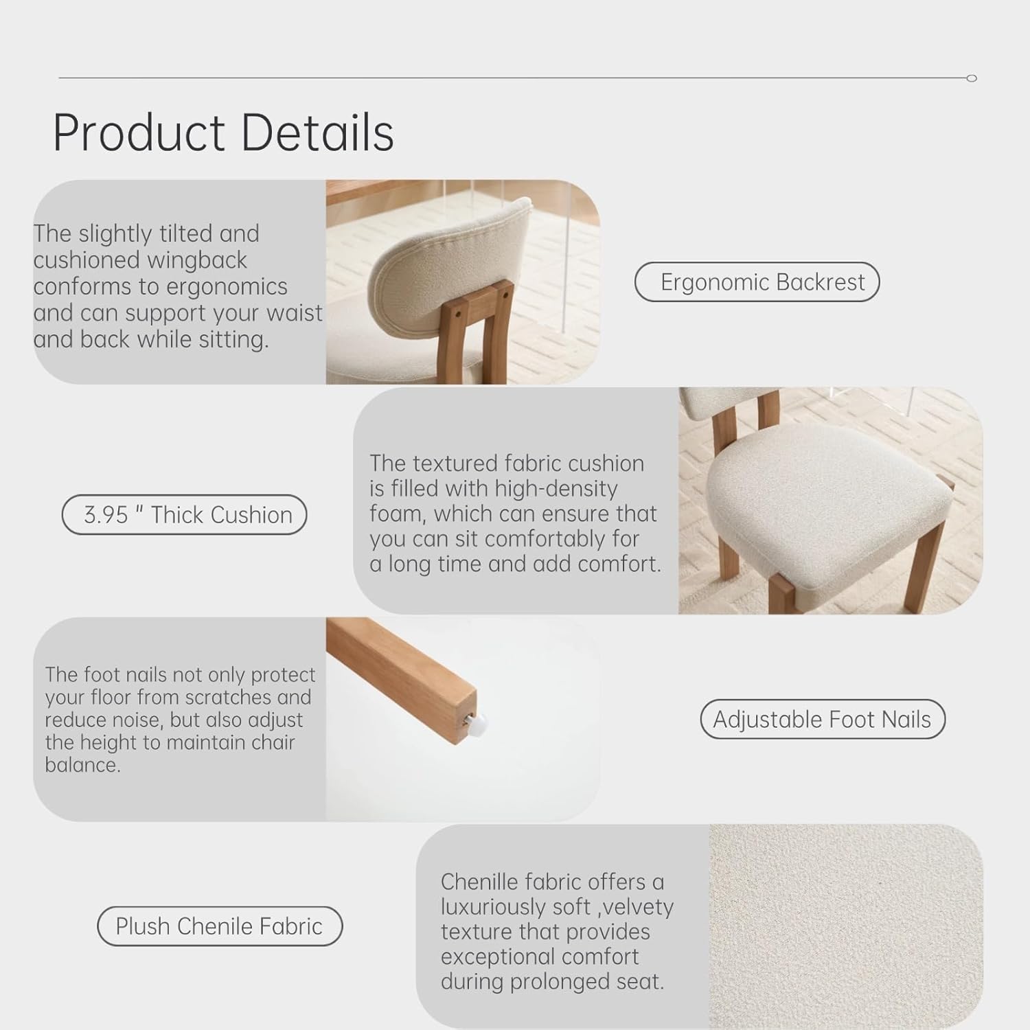 5-Piece Scandinavian Minimalist Round Dining Table Set, 47" Solid Wood Table with Sculpted Open Base + Beige Chenille Chairs for Kitchens & Dining Areas