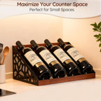 4-Bottle Rustic Countertop Wine Rack, Freestanding Wooden Tabletop Wine Bottle Holder for Cabinet, Pantry, Table, Kitchen