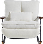 zyz Oversized Nursery Rocking Chair with Pillow, Teddy Upholstered Rocker Chair with Solid Wood & Steel Frame, 25° Gentle Rocking Accent Chair with DIY Ottoman Footrest for Living Room Bedroom, White