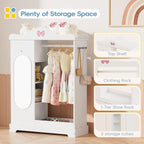 Kids Armoire with Jewelry Cabinet, Kids Dress Up Storage wth Shelves, Girls Wardrode Costume Organizer with Mirror, Children Closet with Armoire (White)