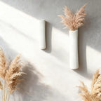 Set of 2 Wall Ceramic Vase, White Matte Hanging Wall Vase, Modern Minimalist Ceramic Vases for Dried or Fresh Flowers, Easy Mount Decor for Living Room & Entryway