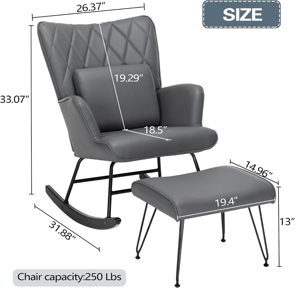Bonrcea Nursery Rocking Chair, Glider Chair,Rocking Accent Chair with Lumbar Pillow and Ottoman for Nursery/Living Room/Bedroom