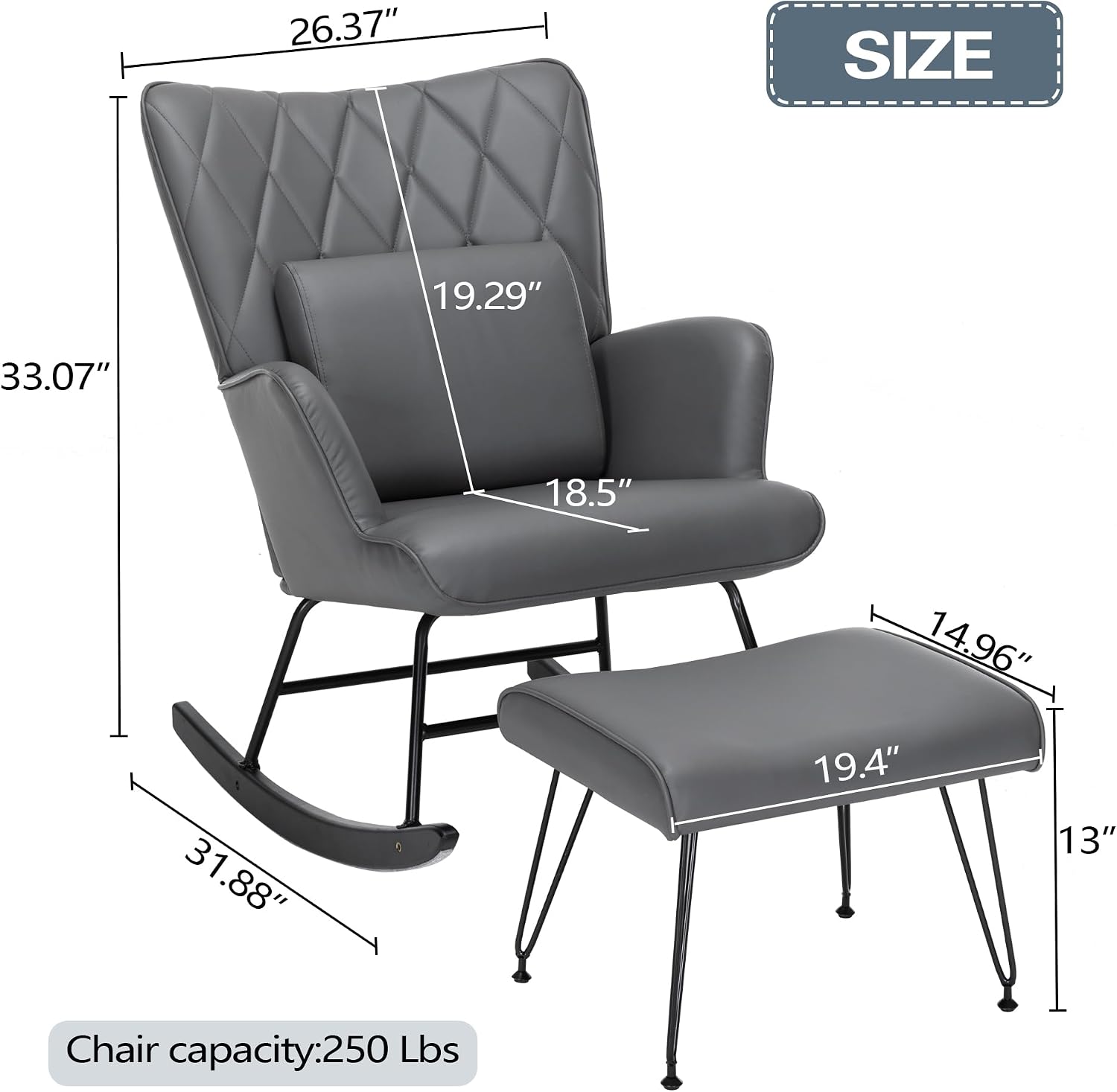 Bonrcea Nursery Rocking Chair, Glider Chair,Rocking Accent Chair with Lumbar Pillow and Ottoman for Nursery/Living Room/Bedroom