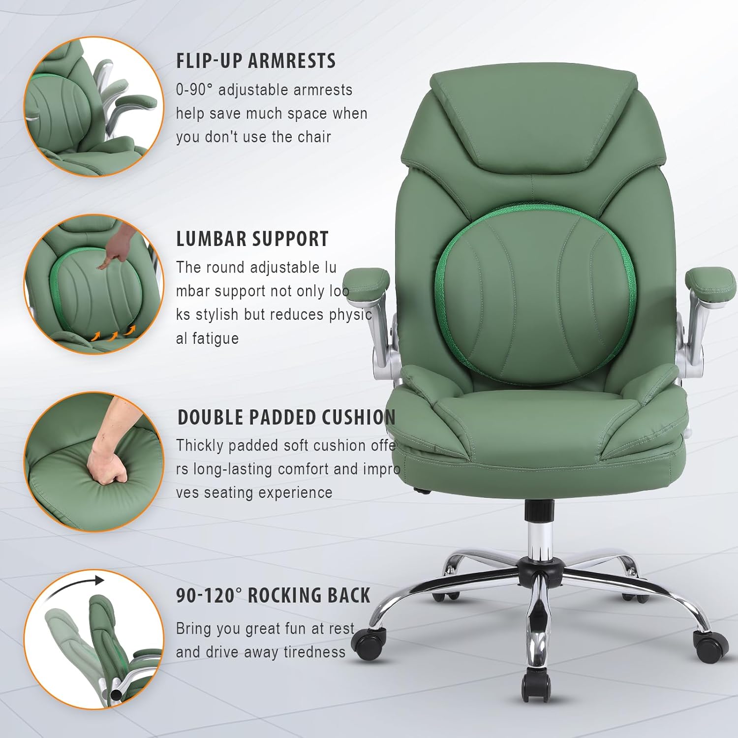 400lbs Green Office Chair Big Tall Comfortable Desk Chair with Back Support Arms, Wide Seat Cute Criss Cross Home Office Desk Chairs for Women