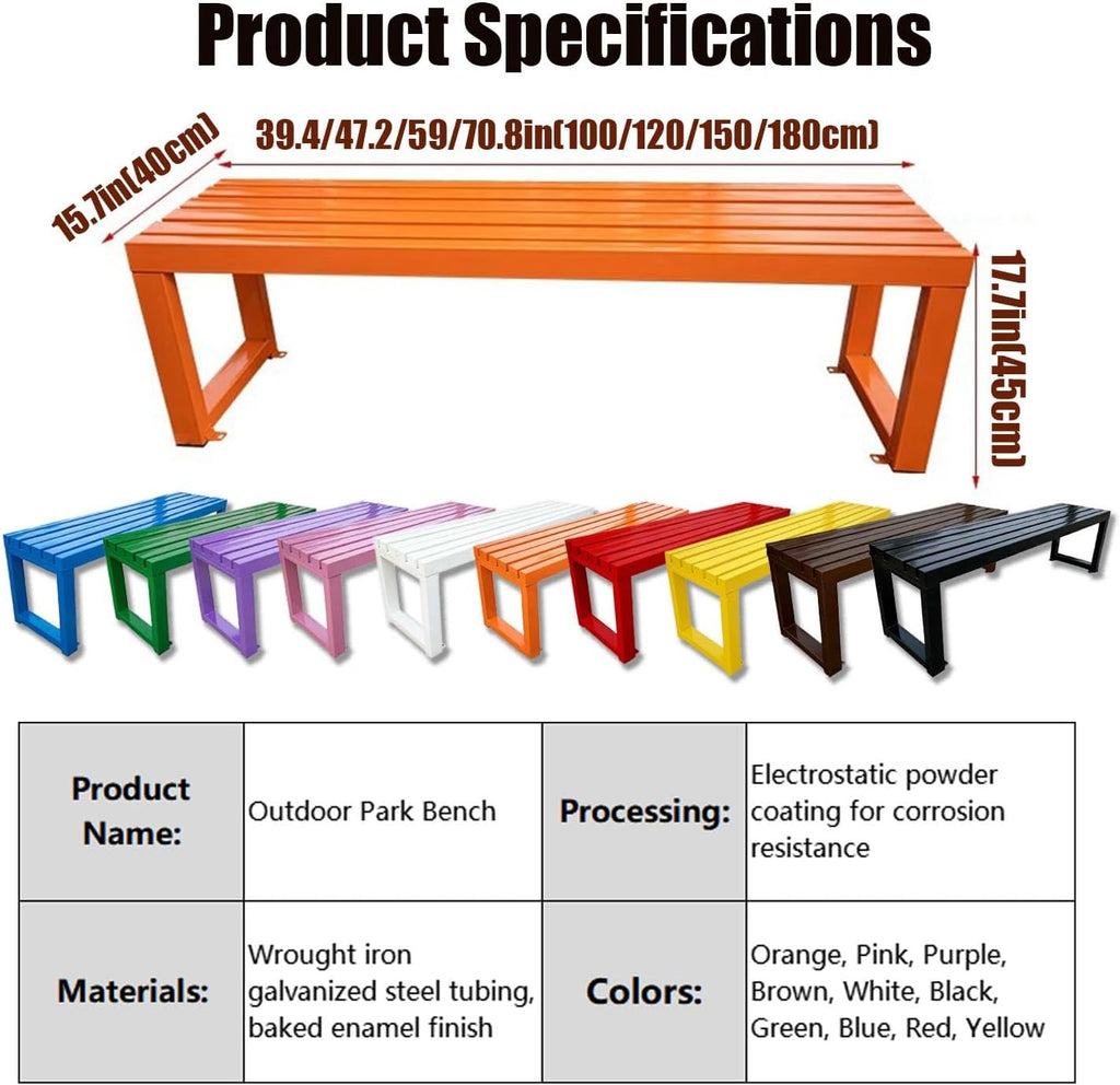 Outdoor Bench, Patio Park Garden Outdoor Metal Bench,Weatherproof Patio Benches With Slatted Seat,3.3ft 3.9ft 4.9ft 5.9ft All-Weather Garden Benches For Porch,Patio,Lawn And Backyard(White,4.9ft)