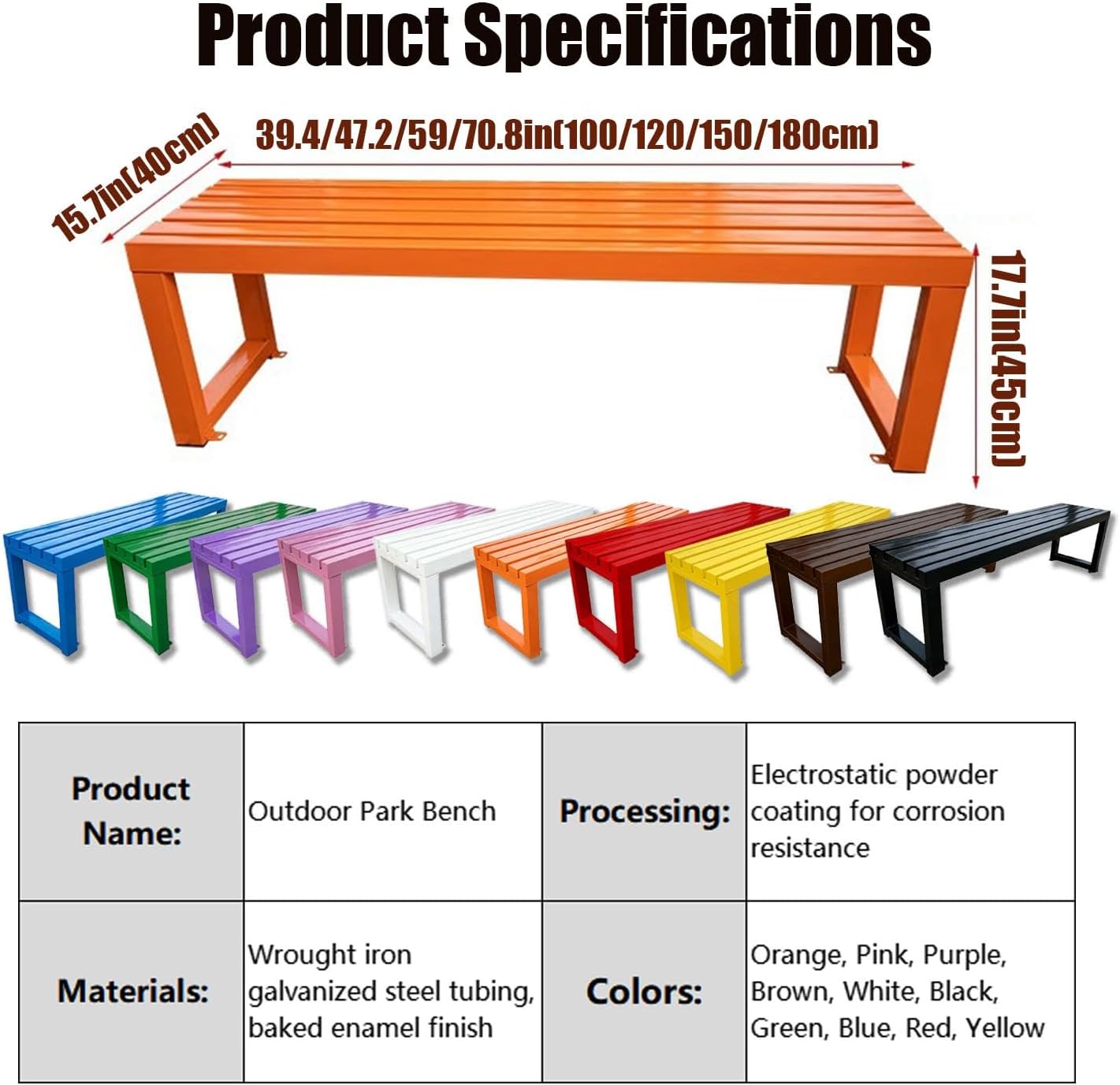 Outdoor Bench, Patio Park Garden Outdoor Metal Bench,Weatherproof Patio Benches With Slatted Seat,3.3ft 3.9ft 4.9ft 5.9ft All-Weather Garden Benches For Porch,Patio,Lawn And Backyard(White,4.9ft)