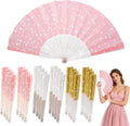 24 Pcs Folding Hand Fans for Dancing,Glitter Handheld Fans, Folding Fans Bulk, for Wedding, Festival, Dance, Tea Party, Club, EDM Decoration(Mixed Colors(Gold+Silver+Pink))