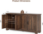 ONBRILL 63 Inch Buffet Cabinet with Storage, Large Sideboard Cabinet with 4 Carved Doors, Modern Credenza Storage Cabinets w/Adjustable Shelves for Kitchen, Living Room, Brown