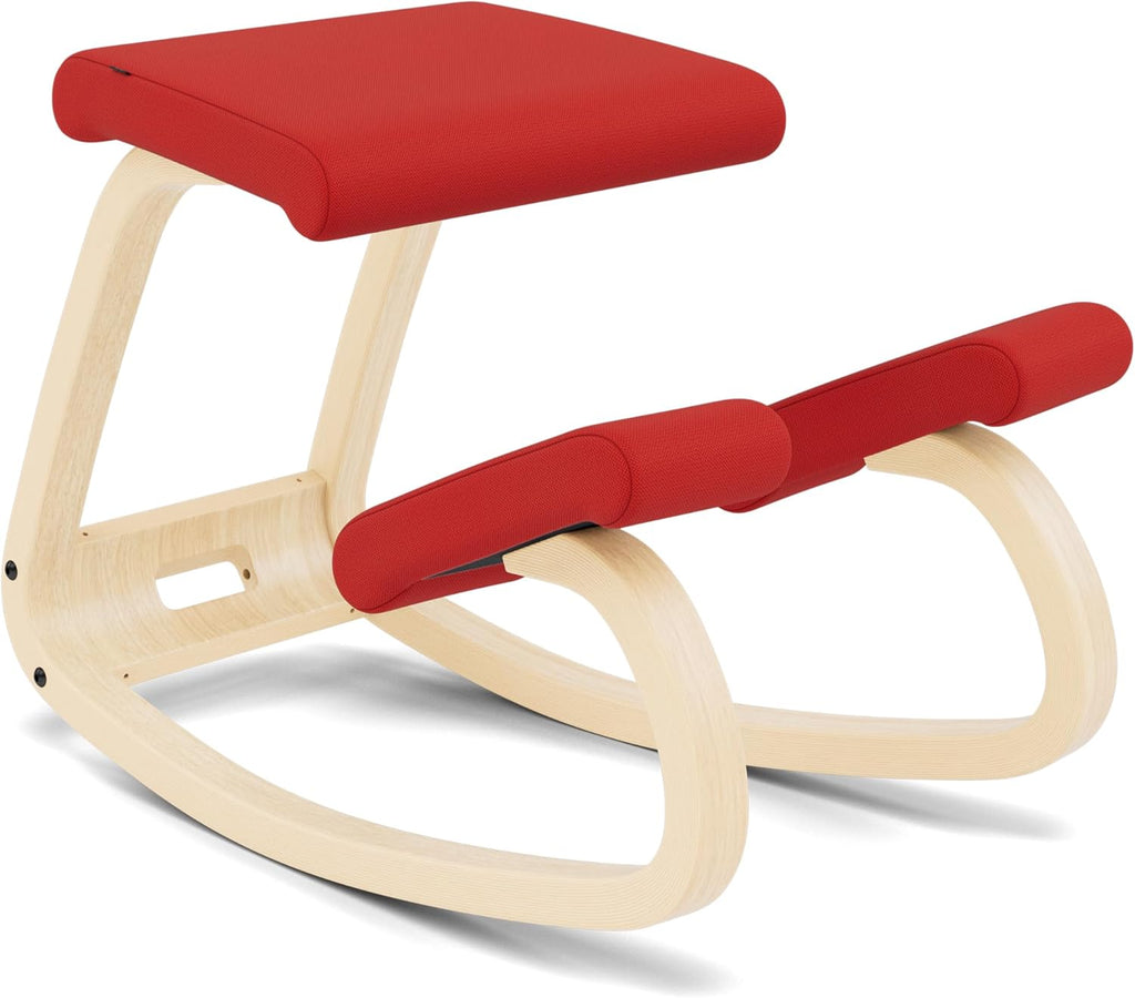 Varier Variable Balans Original Kneeling Chair Designed by Peter Opsvik (Red Revive Fabric with Natural Ash Base)