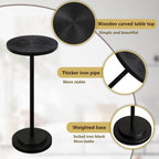 COVLON Drink Table, Carved Table Top Martini Table, Small Side Table, Weighted Base Pedestal Table for Living Room, Bedroom, Small Space, Modern, Black