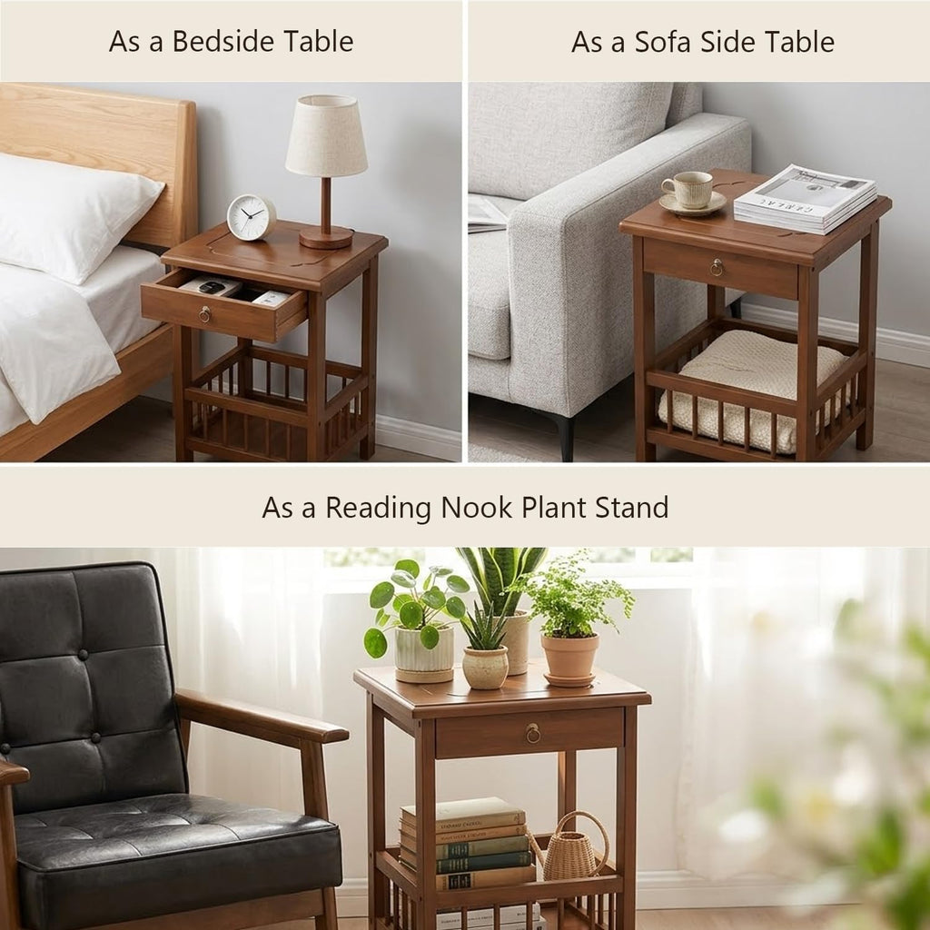 YUNMUARY-End Tables Living Room,Sofa Table, Farmhouse Side Table with Drawers,12.99 Inches Wide Small End Tables for Small Spaces,Narrow Nightstand for Bedroom.Easy Assembly.