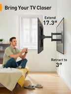 Perlegear Full Motion TV Mount for Most 26–65 inch Flat or Curved TVs up to 82 lbs, Wall Mount TV Bracket with Articulating Arms, Tool-Free Tilt, Swivel, Extension, Max VESA 400x400mm, PGMF3