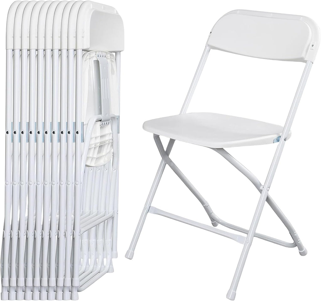 OLLODOT 10 Pack White Folding Chairs with 350-LBS Capacity, Plastic Foldable & Portable Indoor Outdoor Chairs, Portable Commercial Seat with Steel Frame for Office, Party, Events, Wedding & Dinning