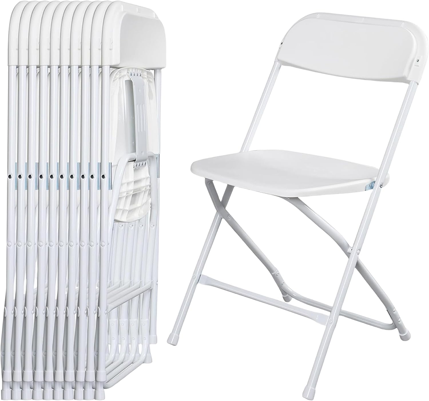 OLLODOT 10 Pack White Folding Chairs with 350-LBS Capacity, Plastic Foldable & Portable Indoor Outdoor Chairs, Portable Commercial Seat with Steel Frame for Office, Party, Events, Wedding & Dinning