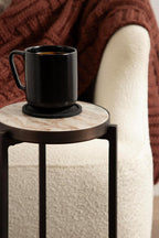 Kate and Laurel Aguilar Modern Round Drink Table, 9 x 9 x 23, Brown Marble and Bronze, Genuine Toronto Marble Accent Table for Use as Indoor Plant Stand or Pedestal Martini Table