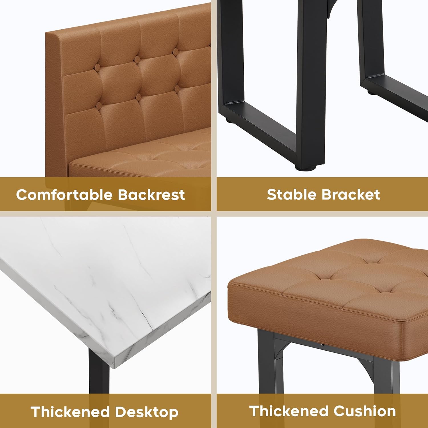 Brafab Corner Dining Table Set, 72 Inch Breakfast Nook Table Set with Upholstered Banquette, 5-Piece Corner Bench Dining Table Set, Luxury Caramel