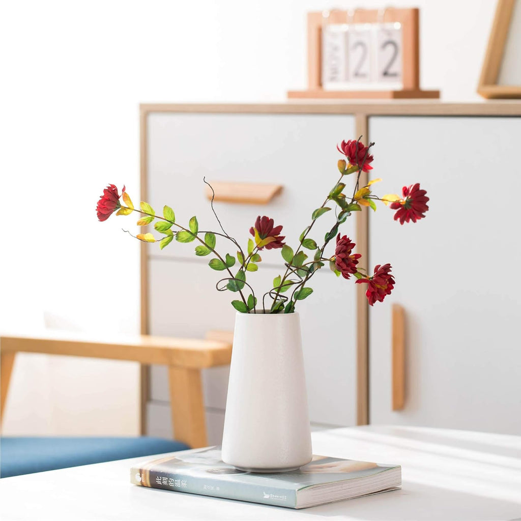 Bright White Vase - 6“ White Ceramic Flower vase, Boho Vases for Pampas Grass, Minimalist Modern vases for Home Decor, Table Shelf Living Room Farmhouse Decor