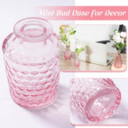 Inbagi 20 Pcs Glass Bud Vase Set - Pink Small Flower Vases Bulk, Vintage Embossed Decorative Bottles for Wedding Valentine Home Table Centerpieces Decor