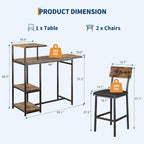 Garvee Dining Table Set for 2, 3-Piece Expandable Bar Table and Chairs Set, with Storage Shelves and Wine Rack, Small Kitchen Dining Set for Living Room, Apartment