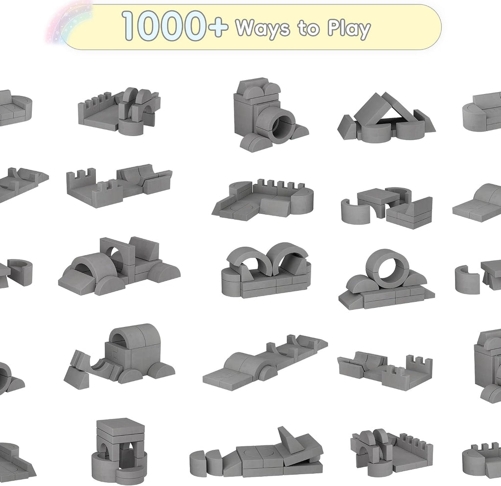 Betterhood 16pcs Modular Kids Play Couch, 1000+DIY Versatile Child Sectional Sofa for Playroom Bedroom, Convertible Foam Cushion for Boys & Girls, Grey