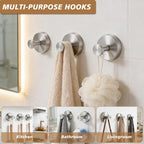 Suction Cup Hooks, Removable Shower Hooks, 4-Pack, Brushed Nickel | No Wall Damage | Strong Hold on Tile, Mirrors & Glass | Bathroom & Kitchen Use | Perfect for Towels, Loofahs, Robes & Coats