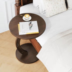 Round C-Shaped Side Table - Small C Shaped End Table for Couch/Sofa, Wood Couch Tables That Slide Under Beside, Space Saving Tables Tray for Living Room, Bedroom, Small Space (Dark Walnut)