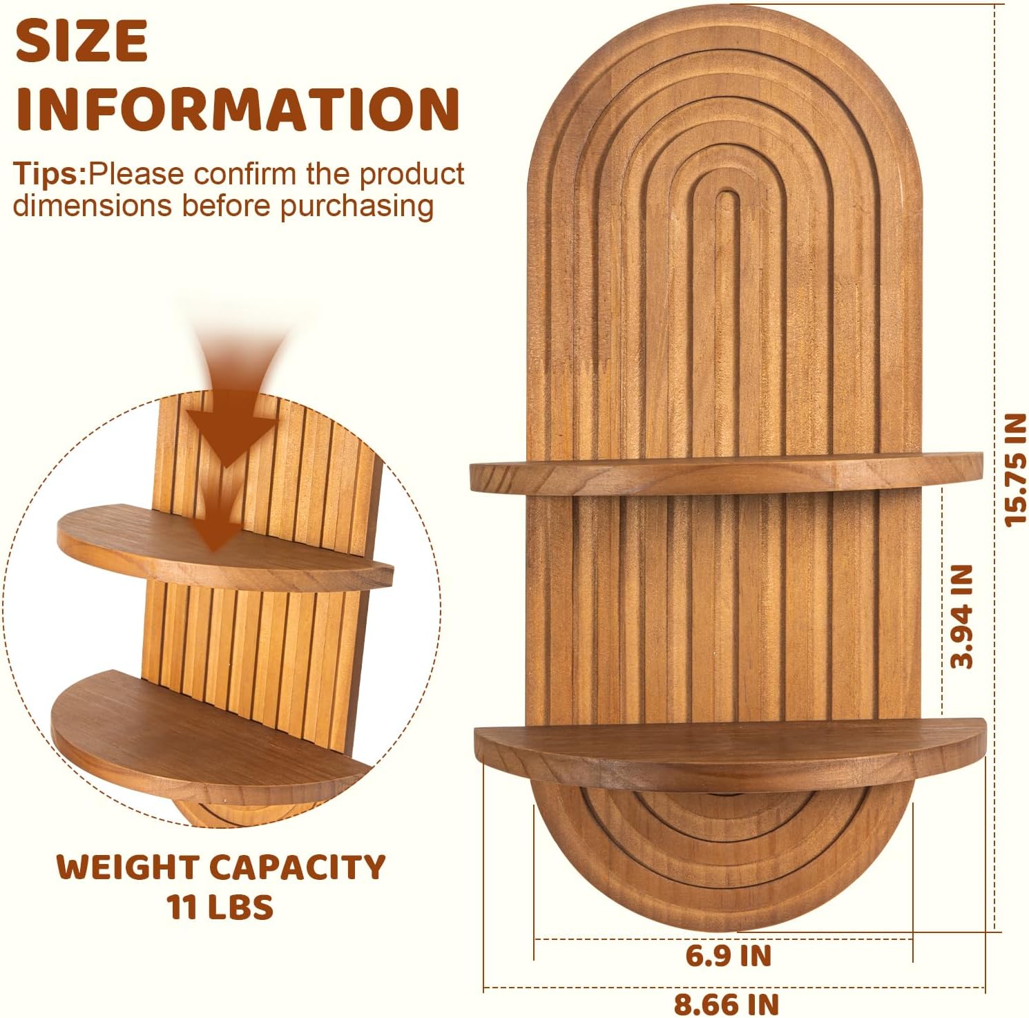 Boho Wall Shelf Decor Plant Wall Shelf Mid Century Modern Decor Hanging Plant Shelves, 2 Tier Wooden Art Floating Shelves for Home Bathroom Bedroom Living Room Planter